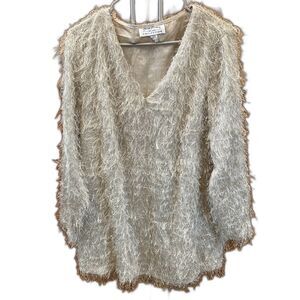 Giorgio Fiorlini Tunic Top Women 14 16 Mint Green Pullover V Neck Eyelash Slits